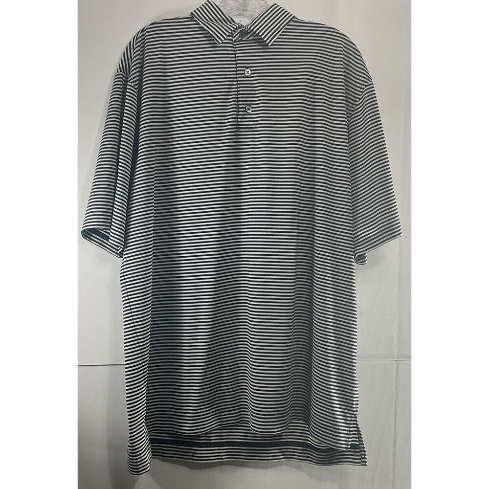 Footjoy FJ Dry Fit Polo Mens Size Large Navy Blue Striped Golf Shirt